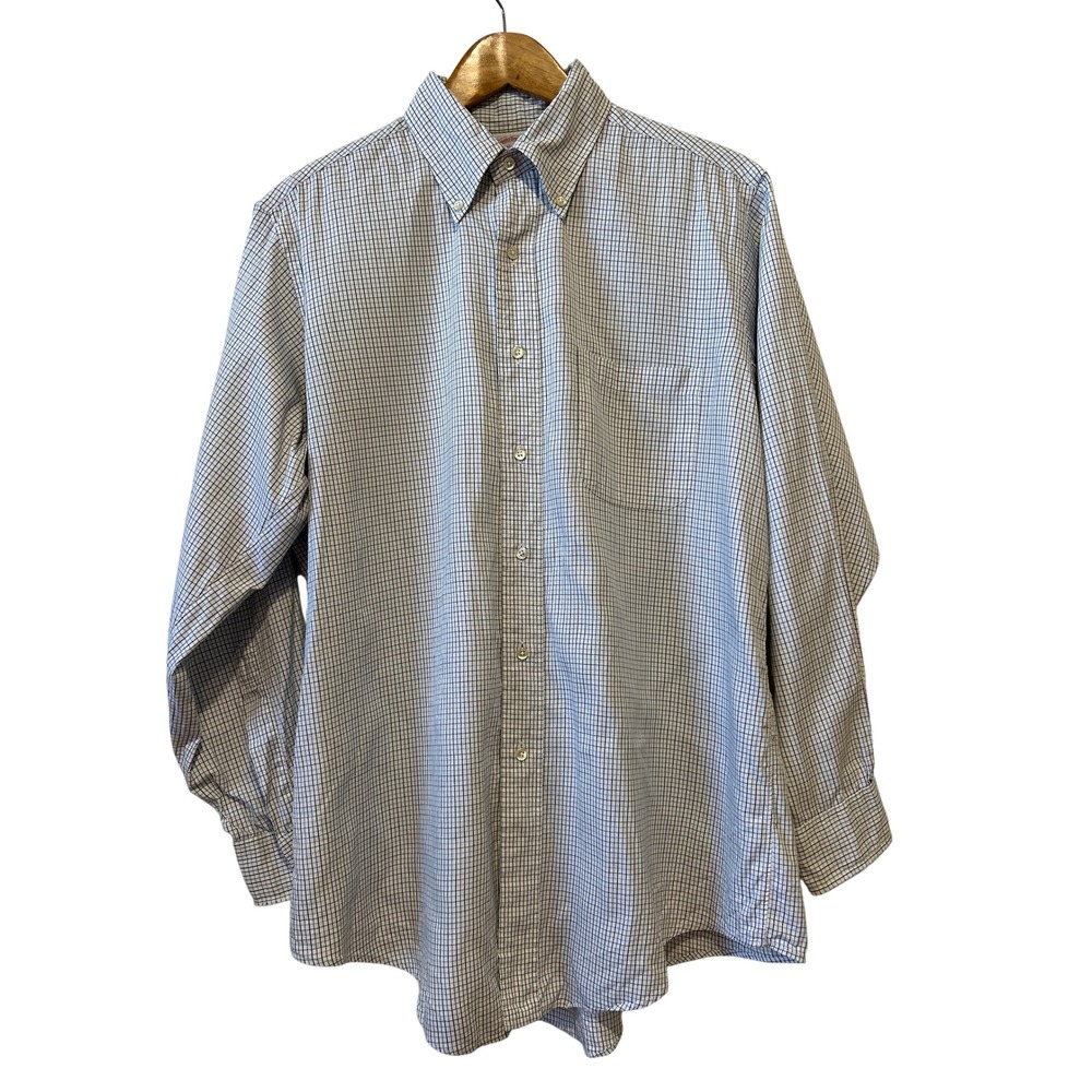 Vintage Brooks Brothers Button Down Shirt Sz 16-3 Blue Tattersall Plaid USA Made